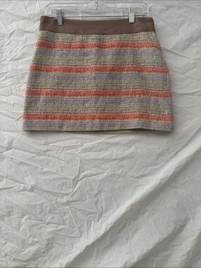 Milly Cottagecore Striped Tweed Mini Skirt in Beige, Orange, Lavender and Brown